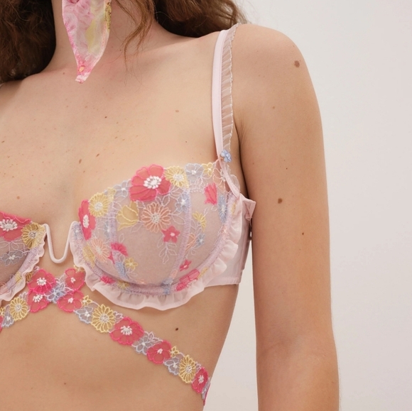 New!For Love and Lemons Greenhouse Garden Underwire Bra &Matching Garter Belt - Picture 4 of 15